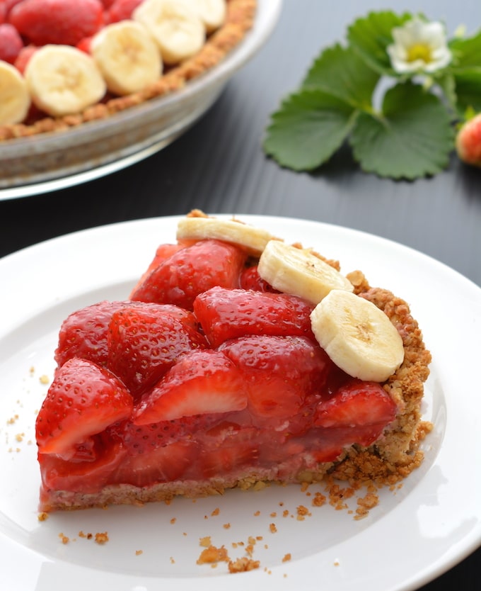A slice of vegan strawberry pie.