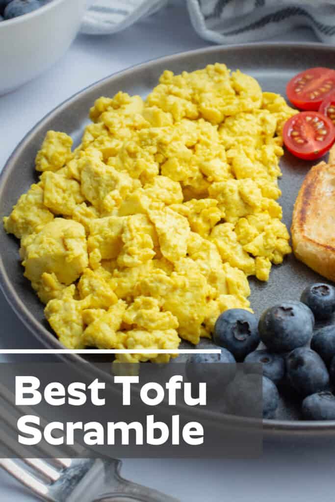 Tofu scramble on a plate with the text "Best Tofu Scramble."