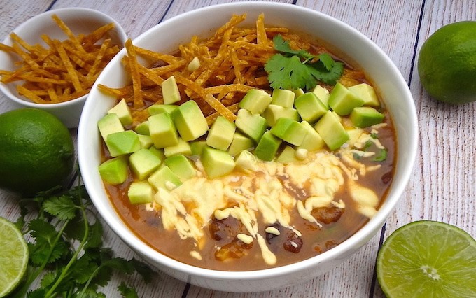 Holy Goodness! This is the best vegan tortilla soup ever! Who could resist avocado and jalapeño cashew-queso in their vegan tortilla soup!?