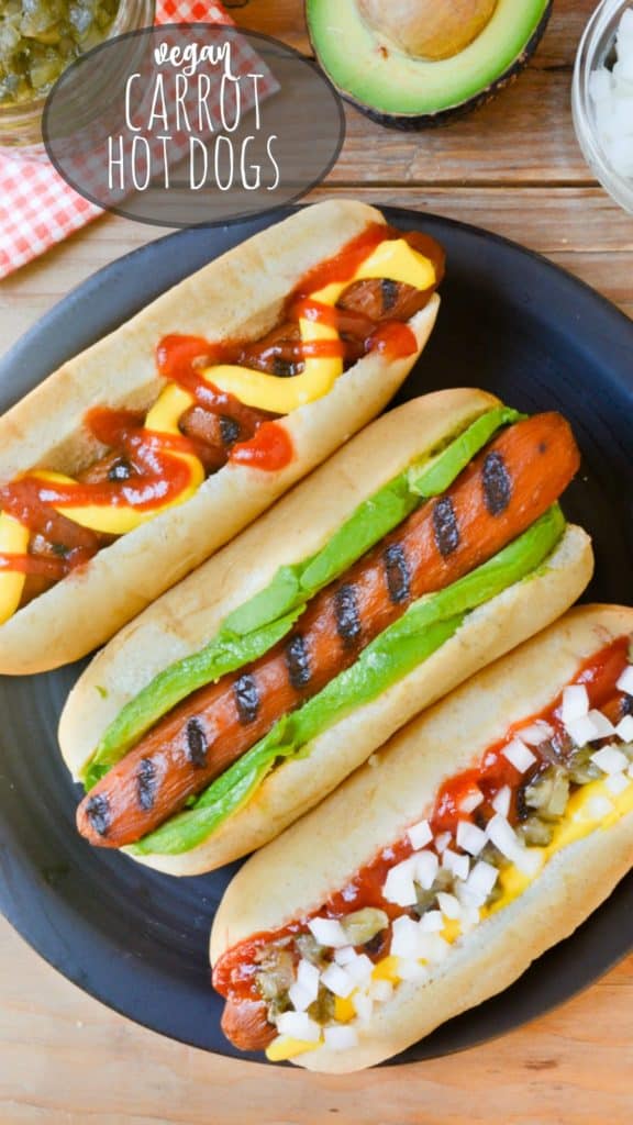 carrot hot dogs with toppings.