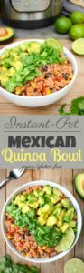 This vegan Mexican Quinoa Bowl is a quick Instant-Pot meal when you’re short on time. It’s loaded with easy-to-store ingredients, such as quinoa, black beans, frozen sweet corn and canned fire-roasted tomatoes. Toss all the ingredients into your IP for a simple, healthy dinner any night of the week. *with oil-free option*