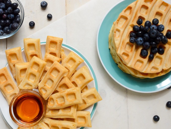 Vegan Vanilla Waffle sticks are a fun, dippable breakfast for kids and adults alike! A few special ingredients give these homemade waffle sticks an extra crispy outside while the center remains soft and fluffy. Keep the recipe classic and serve with maple syrup or go all out with a fancy fruit dip and coconut whipped cream! 