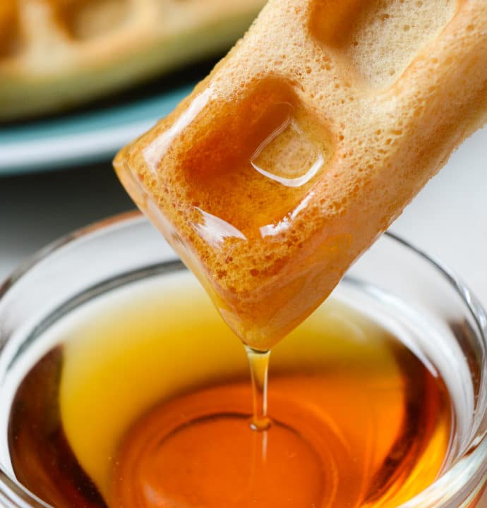 Vegan Vanilla Waffle sticks are a fun, dippable breakfast for kids and adults alike! A few special ingredients give these homemade waffle sticks an extra crispy outside while the center remains soft and fluffy. Keep the recipe classic and serve with maple syrup or go all out with a fancy fruit dip and coconut whipped cream!