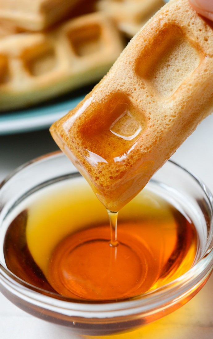 Vegan Vanilla Waffle sticks are a fun, dippable breakfast for kids and adults alike! A few special ingredients give these homemade waffle sticks an extra crispy outside while the center remains soft and fluffy. Keep the recipe classic and serve with maple syrup or go all out with a fancy fruit dip and coconut whipped cream! 