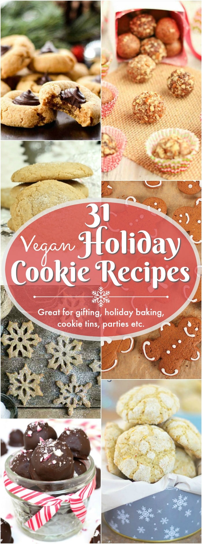 31 holiday favorite cookie & truffle recipes. Some healthy. Some decadent. But, they’re all crowd pleasers! Fill up those festive tins, gift boxes and cookie platters with a variety of vegan holiday cookies and truffles! Plenty of gluten-free options too!