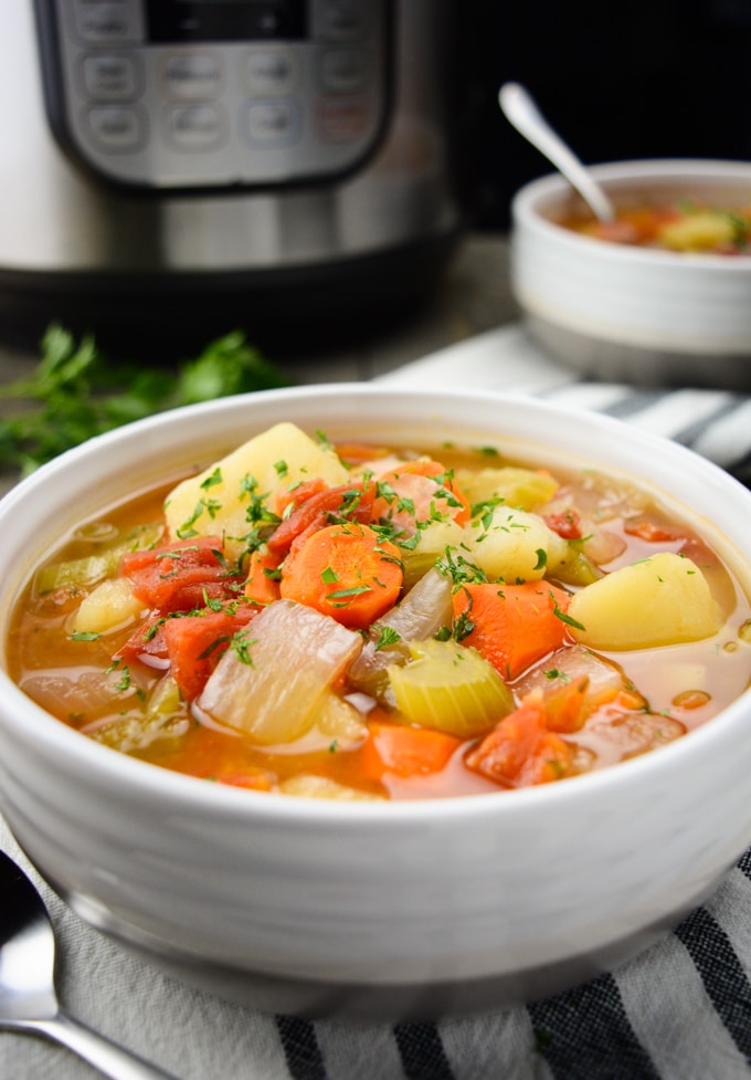 2 bowls of instant pot vegetable soup.