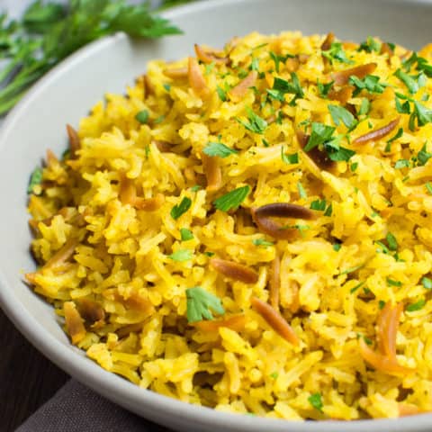 Instant-Pot rice pilaf close up image.