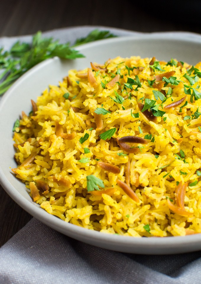 Instant-Pot rice pilaf close up image.