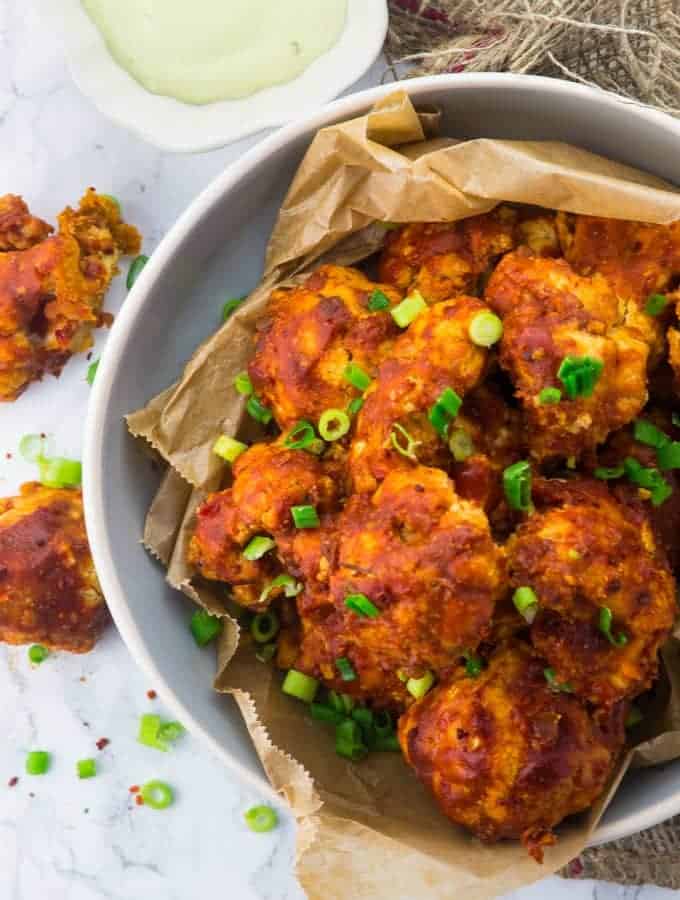 vegan party food favorites - cauliflower hot wings