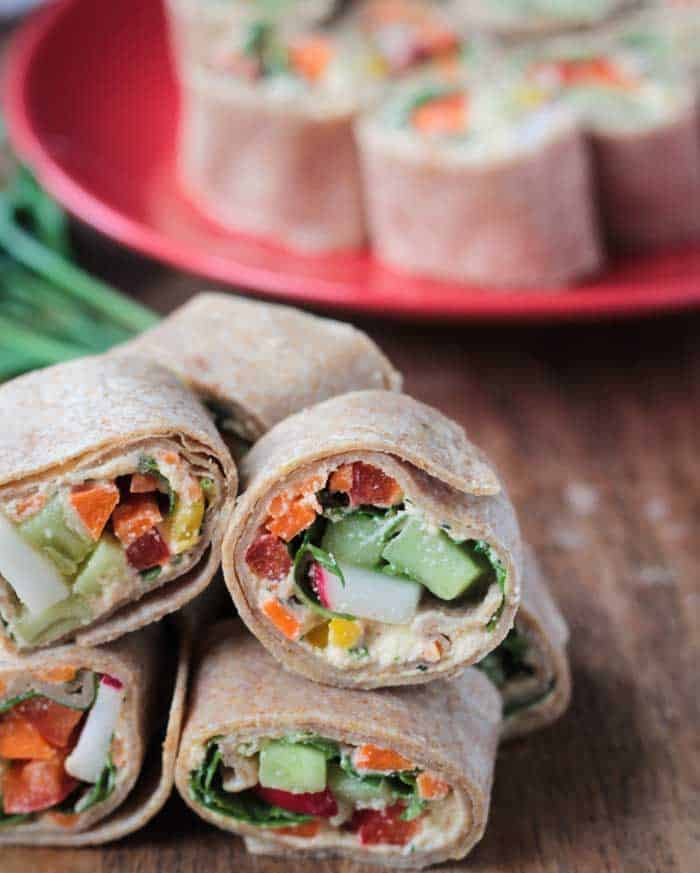 vegan party food favorites - tortilla roll ups