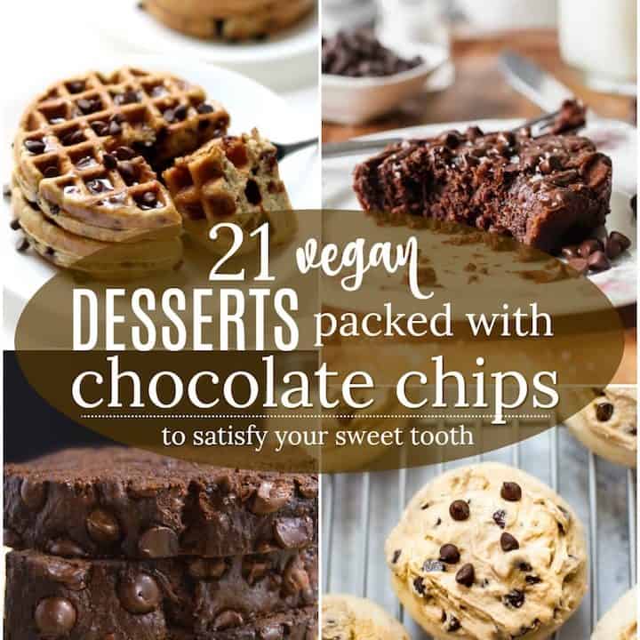 collage of vegan recipes with chocolate chips.