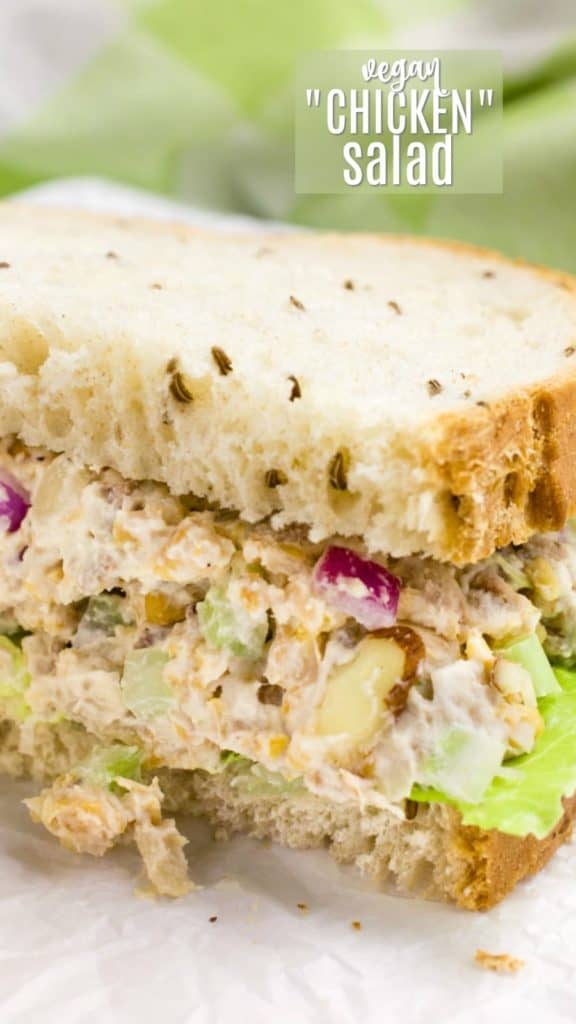 Vegan chicken salad sandwich for Pinterest.