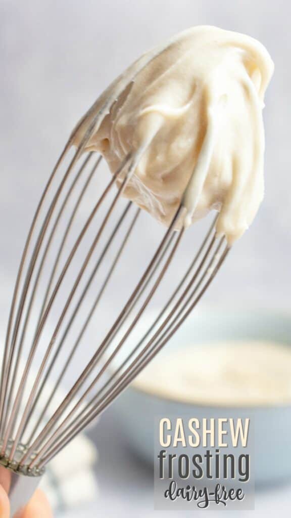 Cashew frosting on the tip of a whisk.