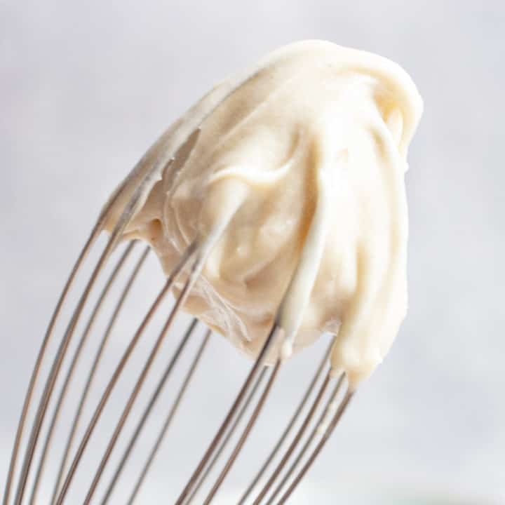 vegan frosting on a whisk.