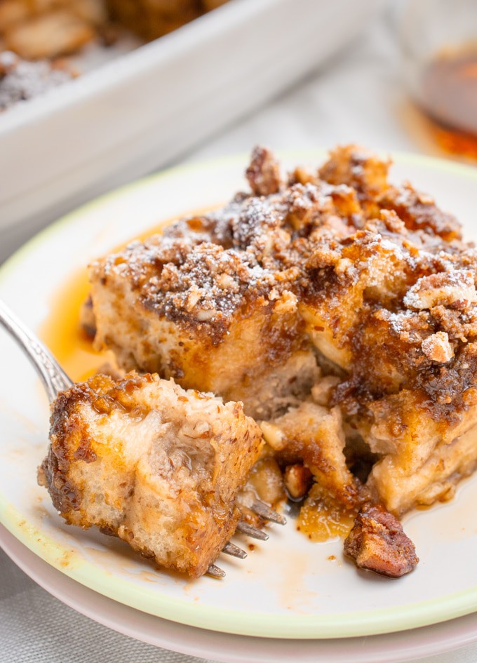 Vegan french toast casserole with a bite.