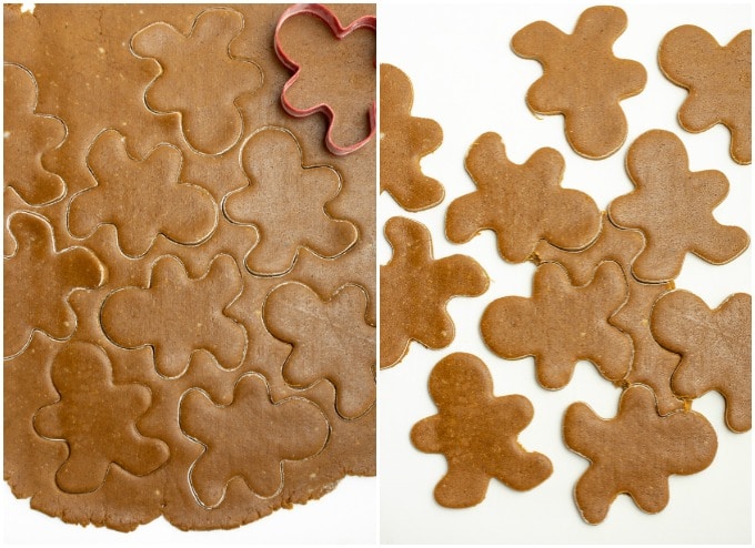 Process steps for cutting out gingerbread cookie dough.