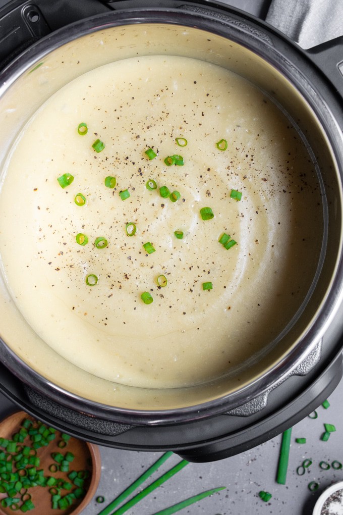 Vegan potato soup in the Instant Pot after blending.