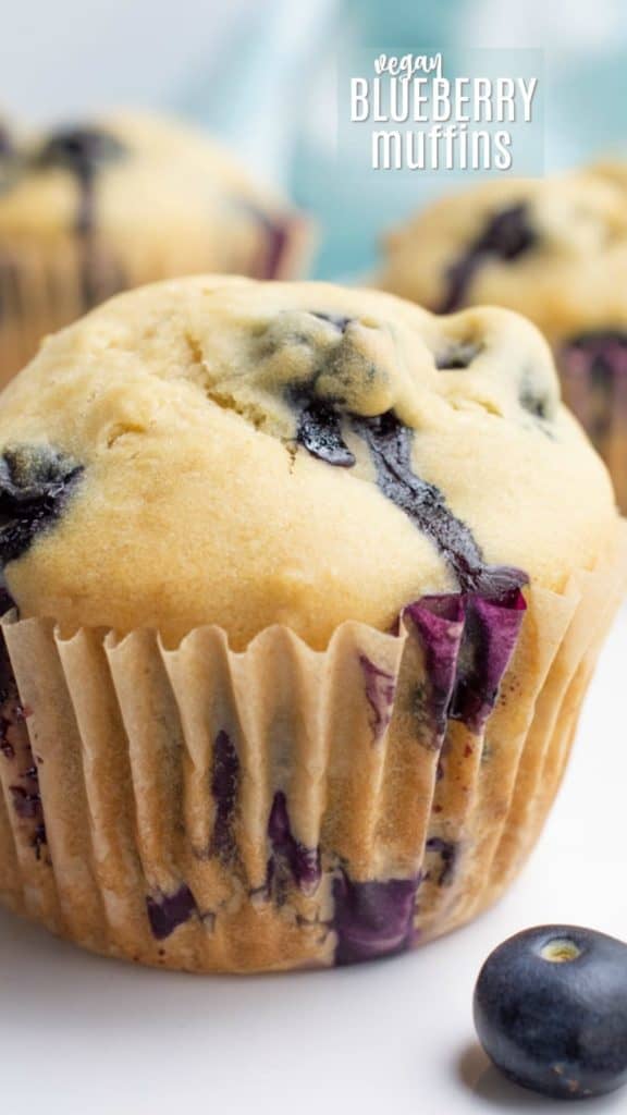 Three freshly baked blueberry muffins.