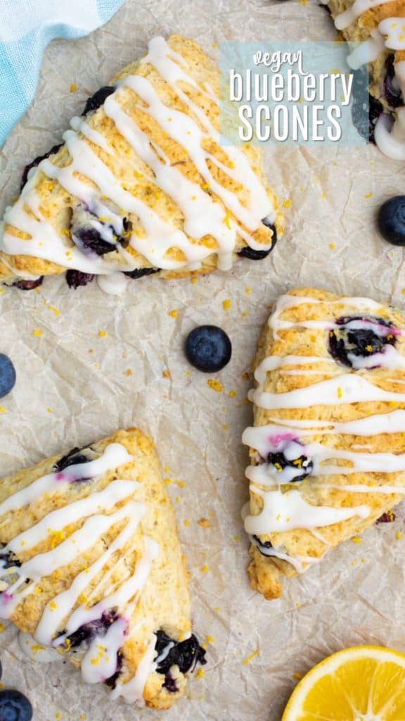 Vegan Blueberry scones image with writing.