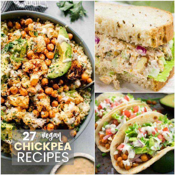 A collage of vegan chickpea recipes.