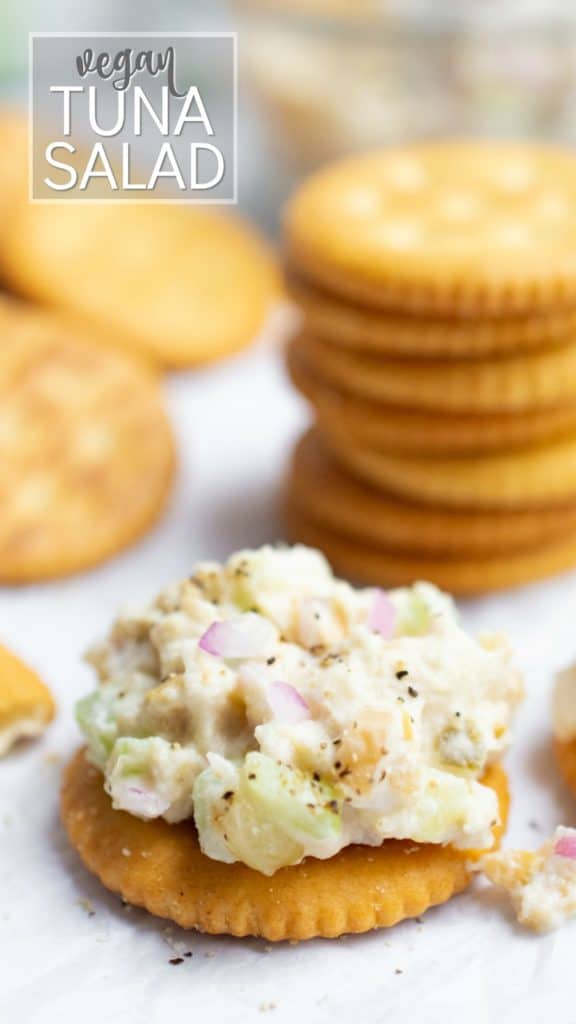 Vegan tuna salad on crackers.