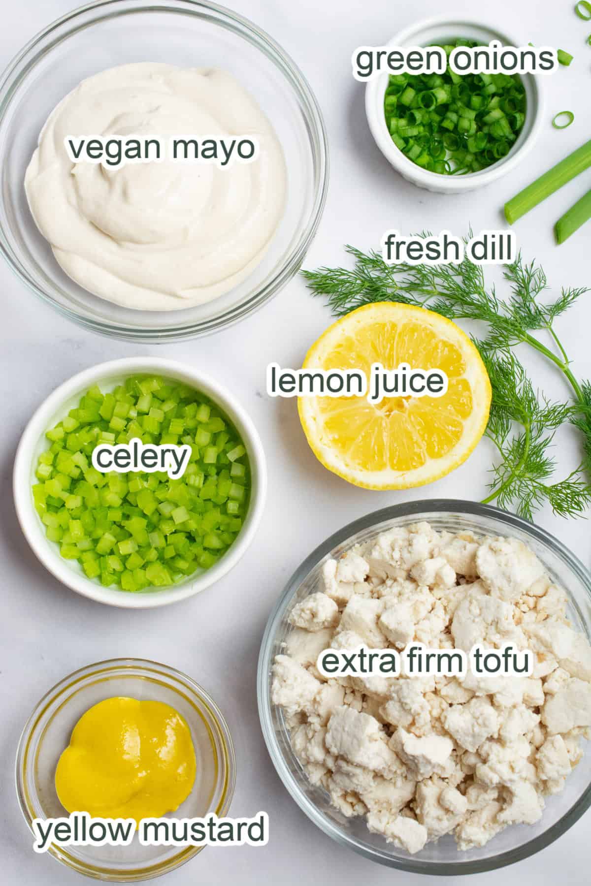 Ingredients for tofu egg salad.