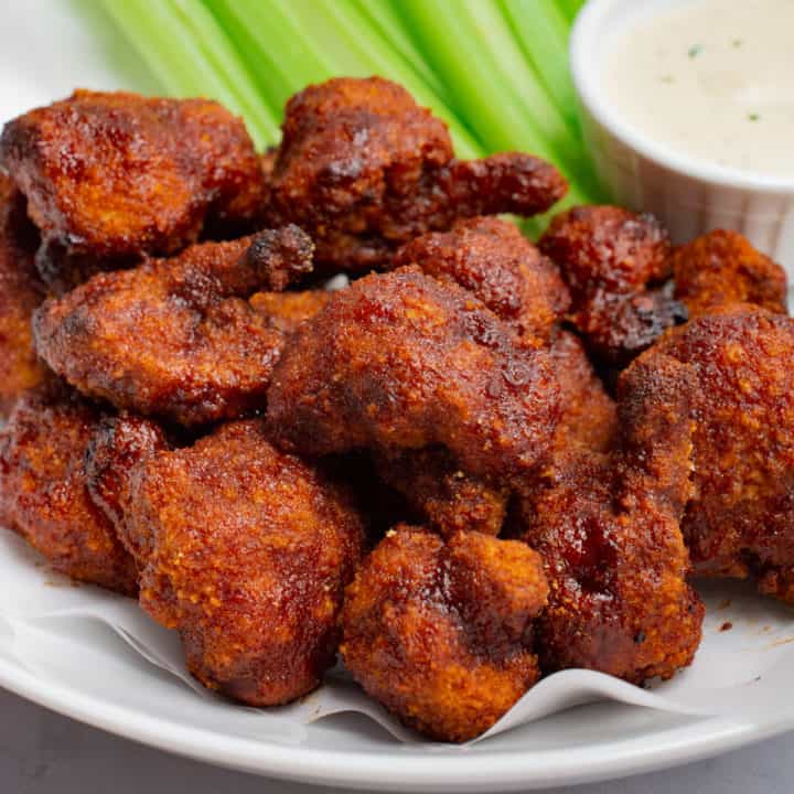 BBQ cauliflower wings with ranch dipping sauce.