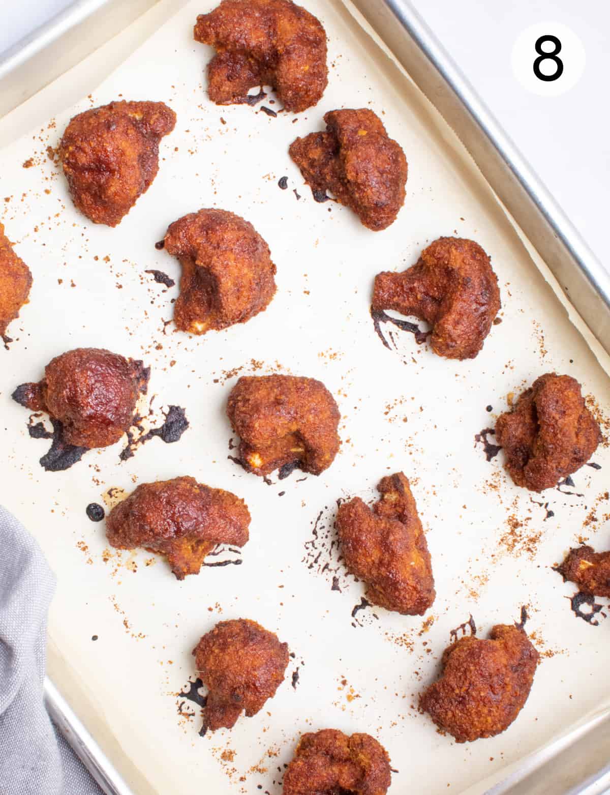 A pan of BBQ cauliflower wings after baking.