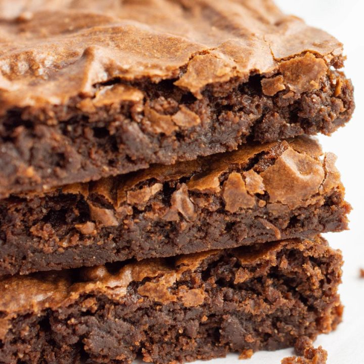 Close-up of fudgy vegan brownies.