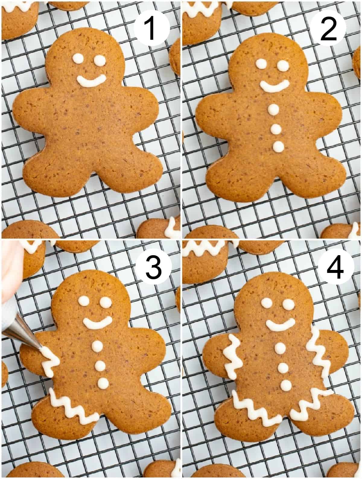 Process of decorating gingerbread cookies.