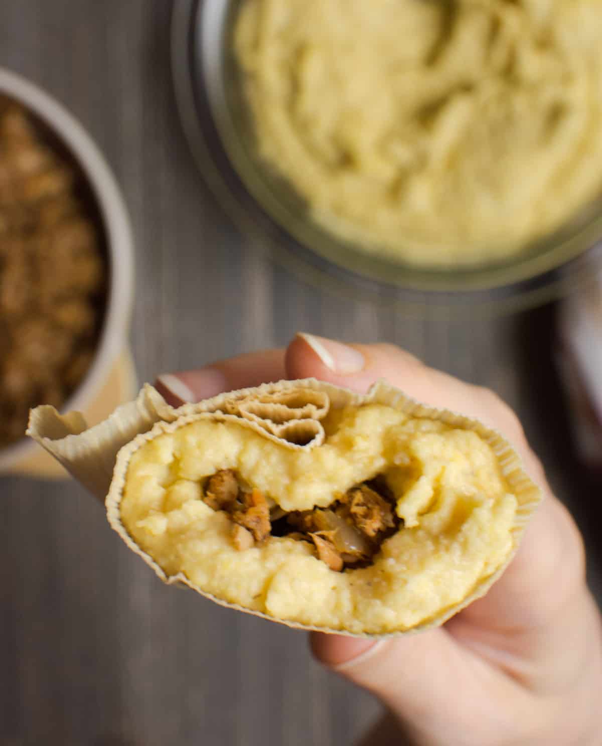 The open top of a vegan tamale.