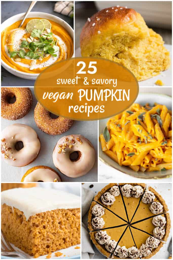 A collage of vegan pumpkin recipes.