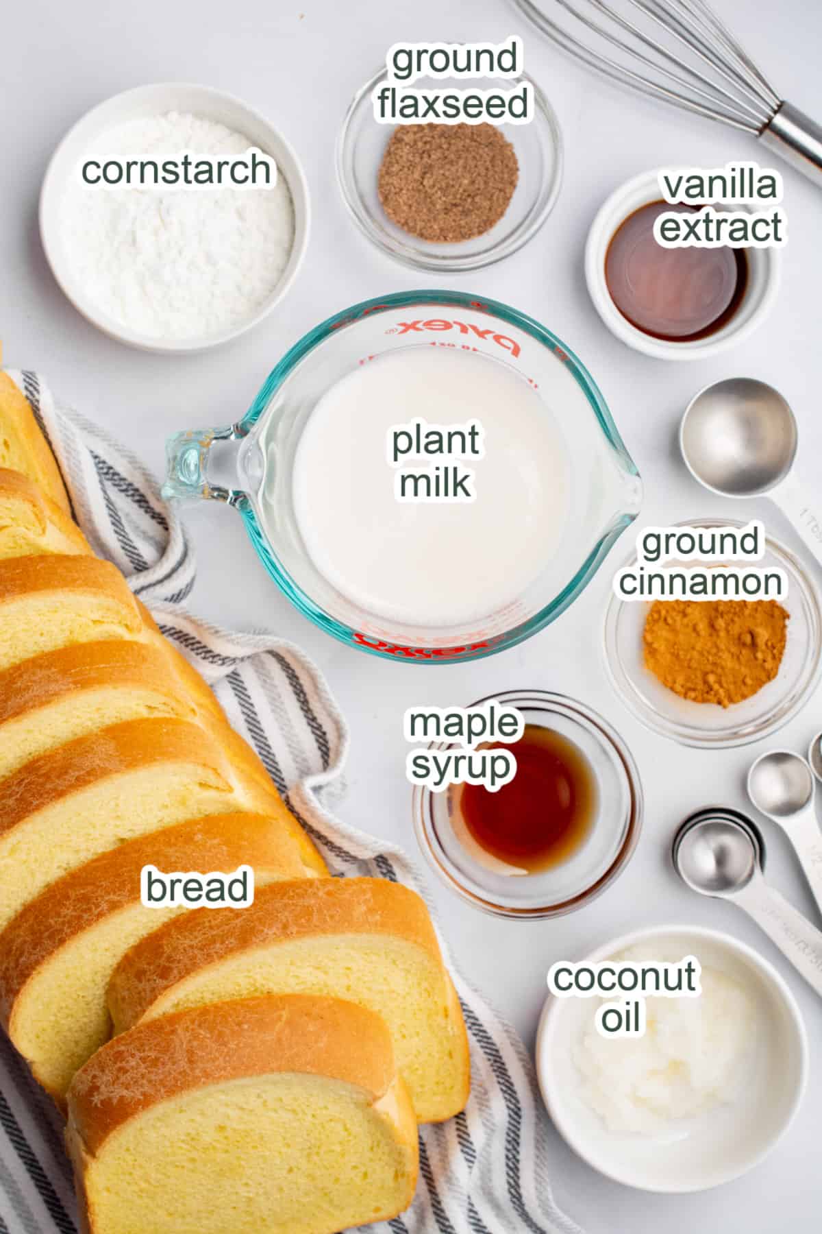 Ingredients needed to make vegan french toast.