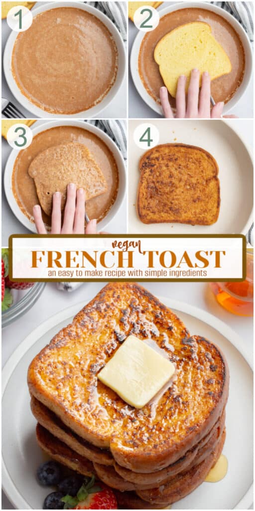 A collage of steps showing how to make vegan french toast.