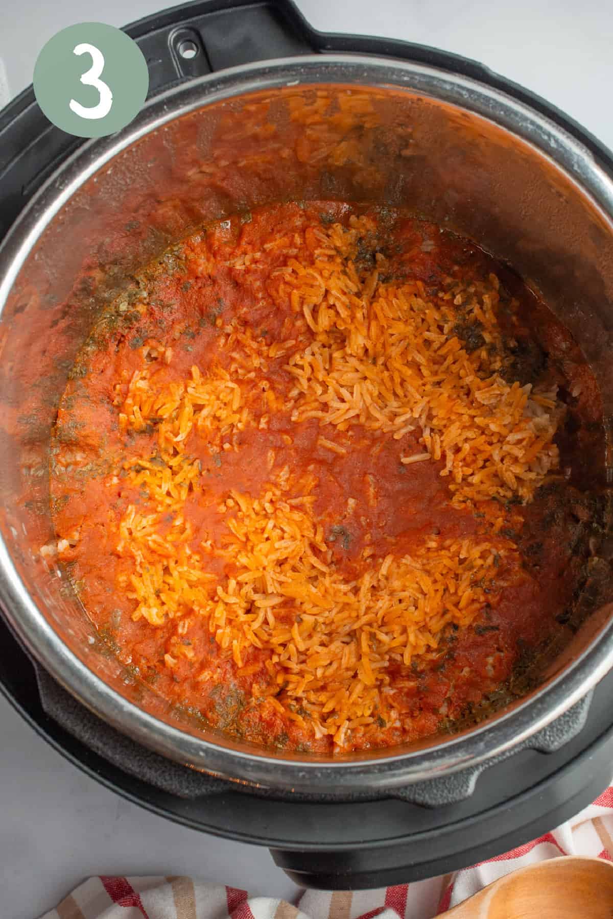 Spanish rice in the Instant Pot right after cooking.