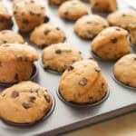 A mini muffin pan filled with vegan chocolate chip muffins