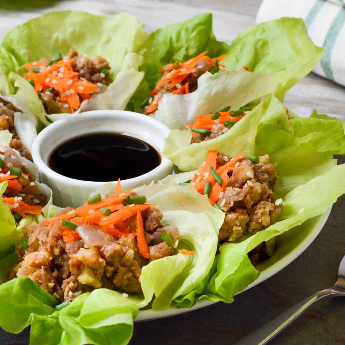 Butter lettuce leaves with a lentil filling.
