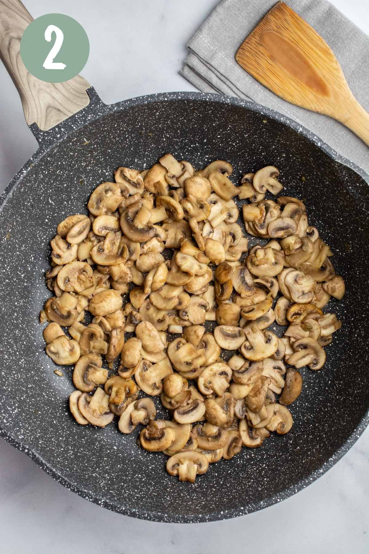 A pan of sautéed mushrooms.